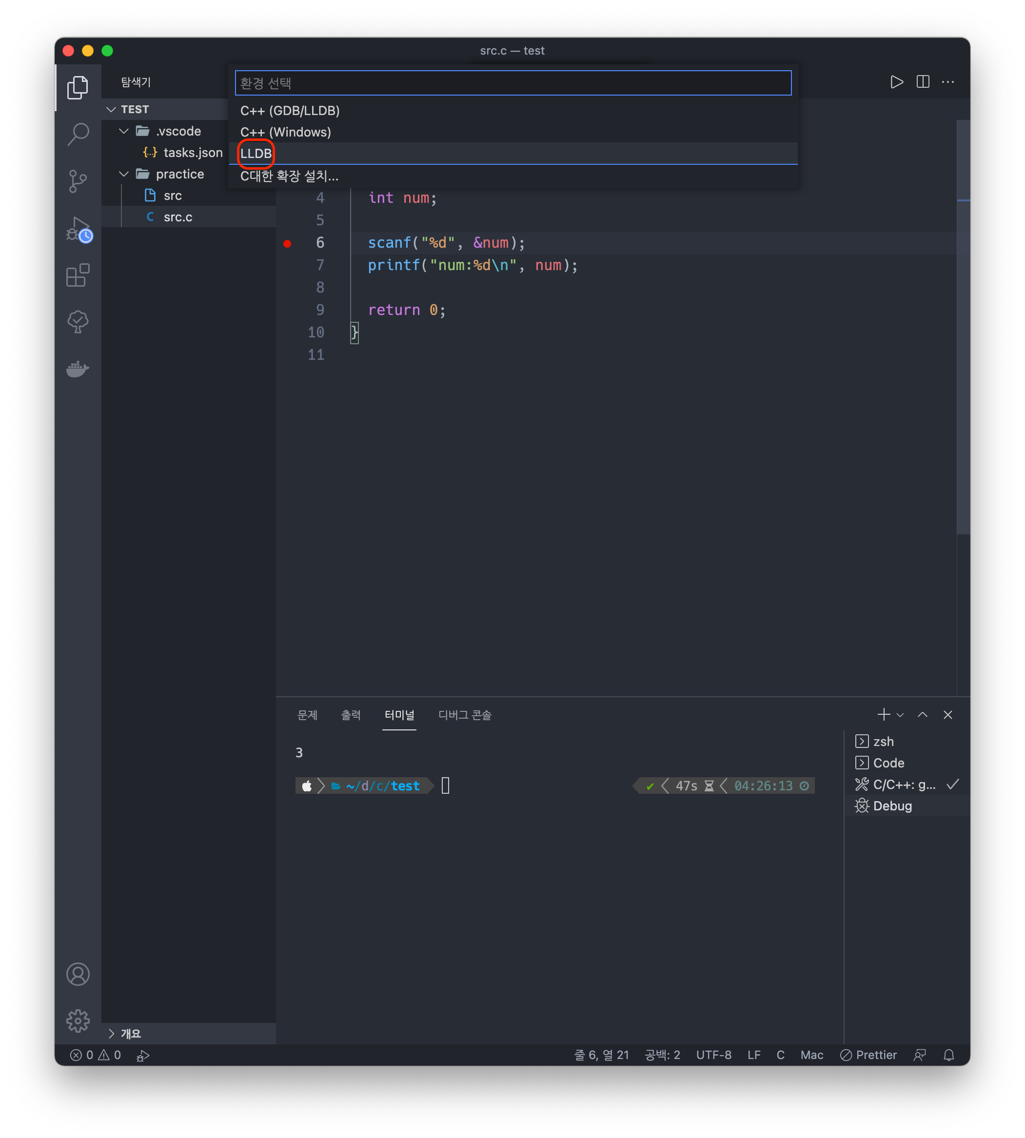 mac 환경 vscode 에서 C언어 개발환경 세팅 (feat.디버깅)