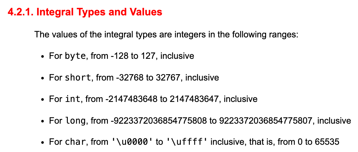 Integral Types and Values in Java