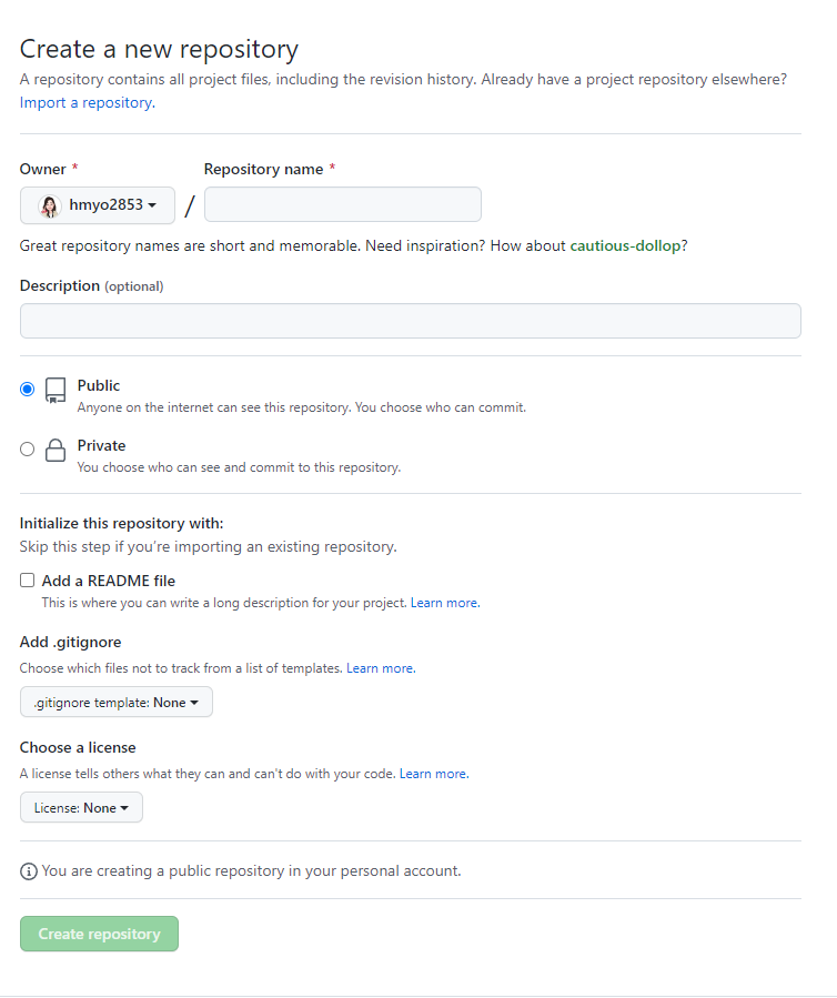 git hub new repository
