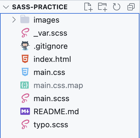 sass 연습 폴더의 파일 종류들