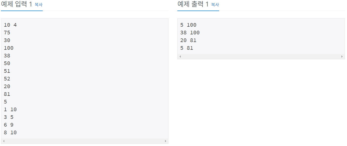 백준 알고리즘 2357번 : 최솟값과 최댓값