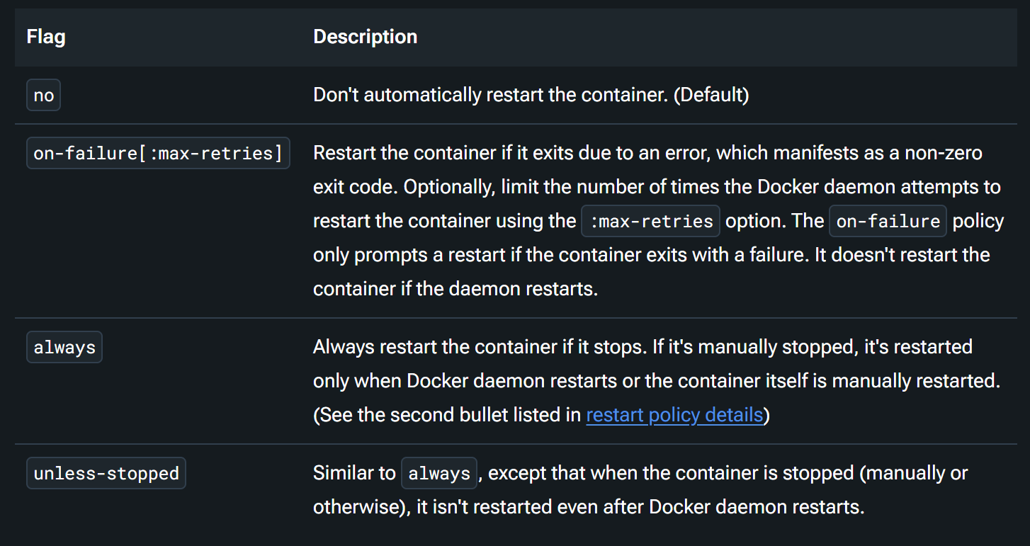 restart 설정 옵션