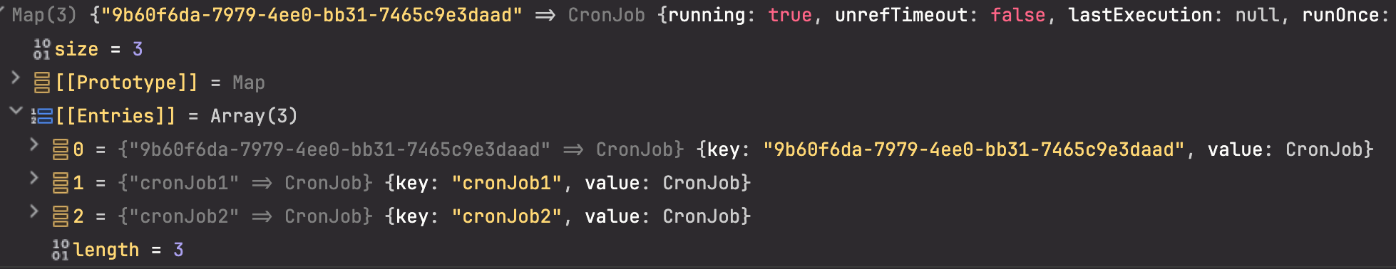 정상적으로 3개의 CronJob이 등록됨