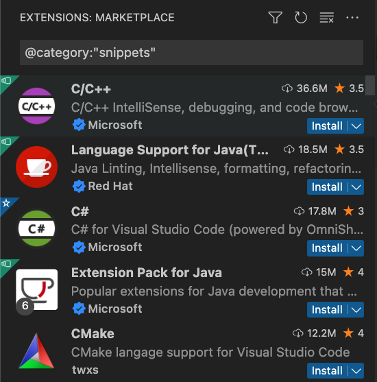 vscode snippets marketplace