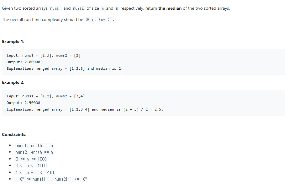 Leetcode Median Of Two Sorted Arrays