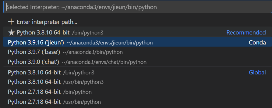 [VS Code] 가상환경 변경