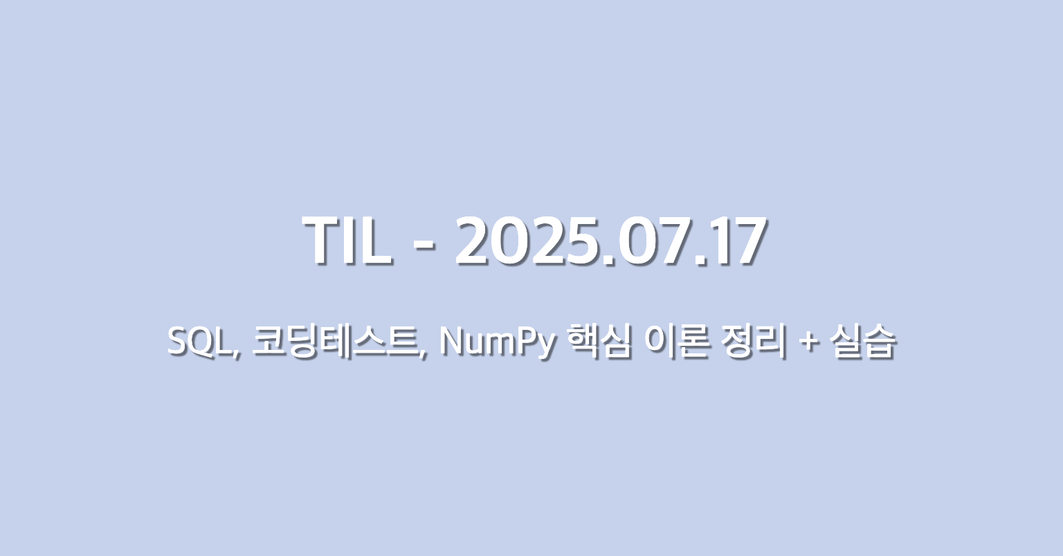 TIL - 2025.07.17 - SQL, 코딩테스트, NumPy 핵심 이론 정리 + 실습