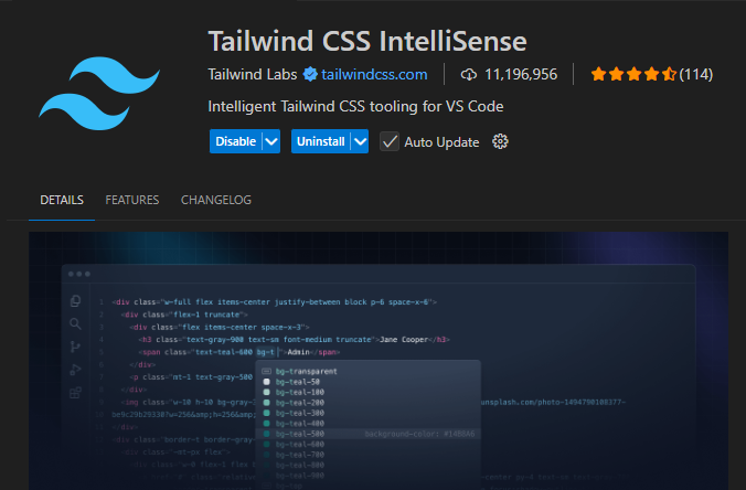 Tailwind CSS Intellisense