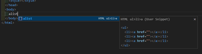 alist 스니펫 예약어 미리보기 창