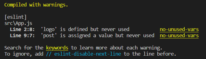 React warning message 끄기