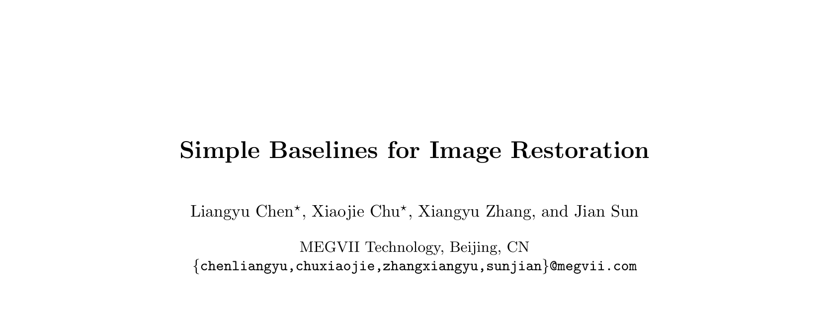 [논문 리뷰] Simple Baselines for Image Restoration