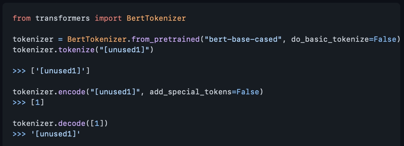 HuggingFace Tokenizer [unused01] 토큰 사용하기