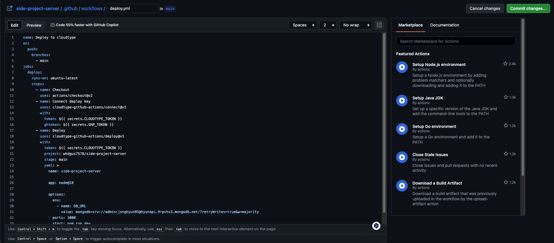 [Side-Project-Server] Github Action 을 사용하여 CloudType 자동 재배포 설정하기