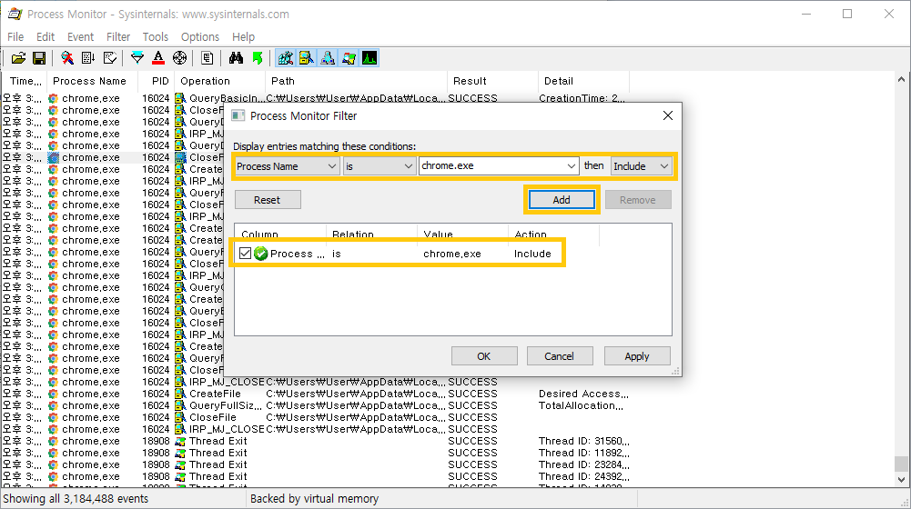 Process Monitor (ProcMon.exe) 특정 프로그램이 런타임에 호출하는 Windows API 모니터링 하기