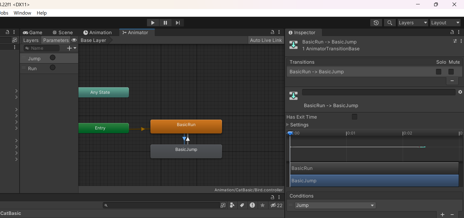 유니티 2D 애니메이션 넣기 (걷기, 점프, Trigger 파라미터 이용)