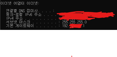 ipconfig 명령어 입력 후