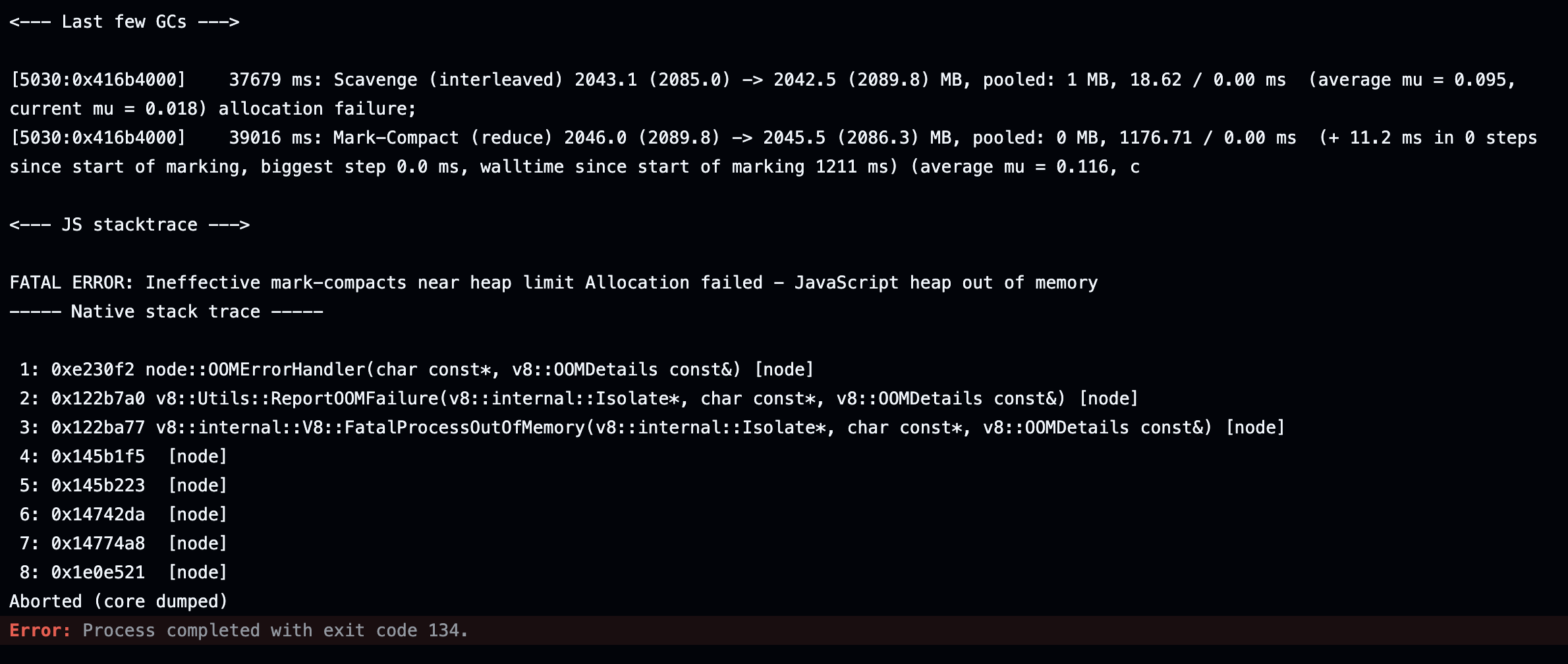 out of js heap memory