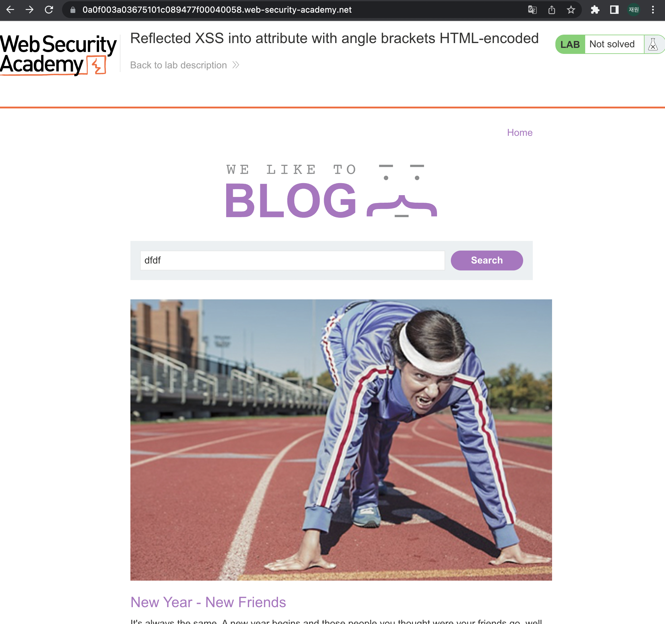 Web Security Academy – Reflected XSS into attribute with angle