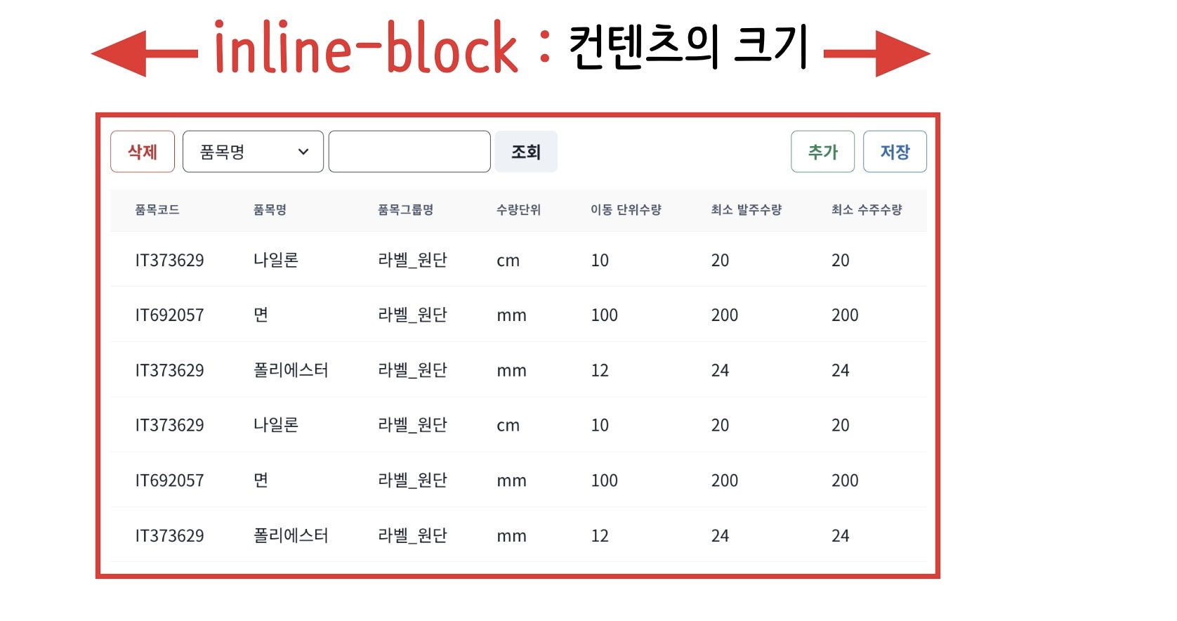 inline-block이 적용된 컨테이너의 모습