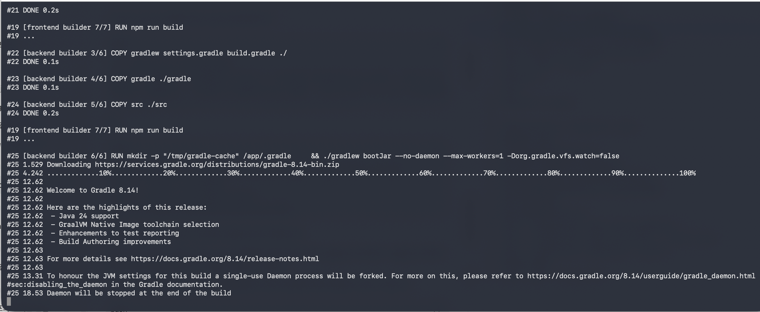 Docker 빌드 중인 터미널