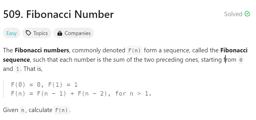 [Dynamic Programming] #509. Fibonacci Number