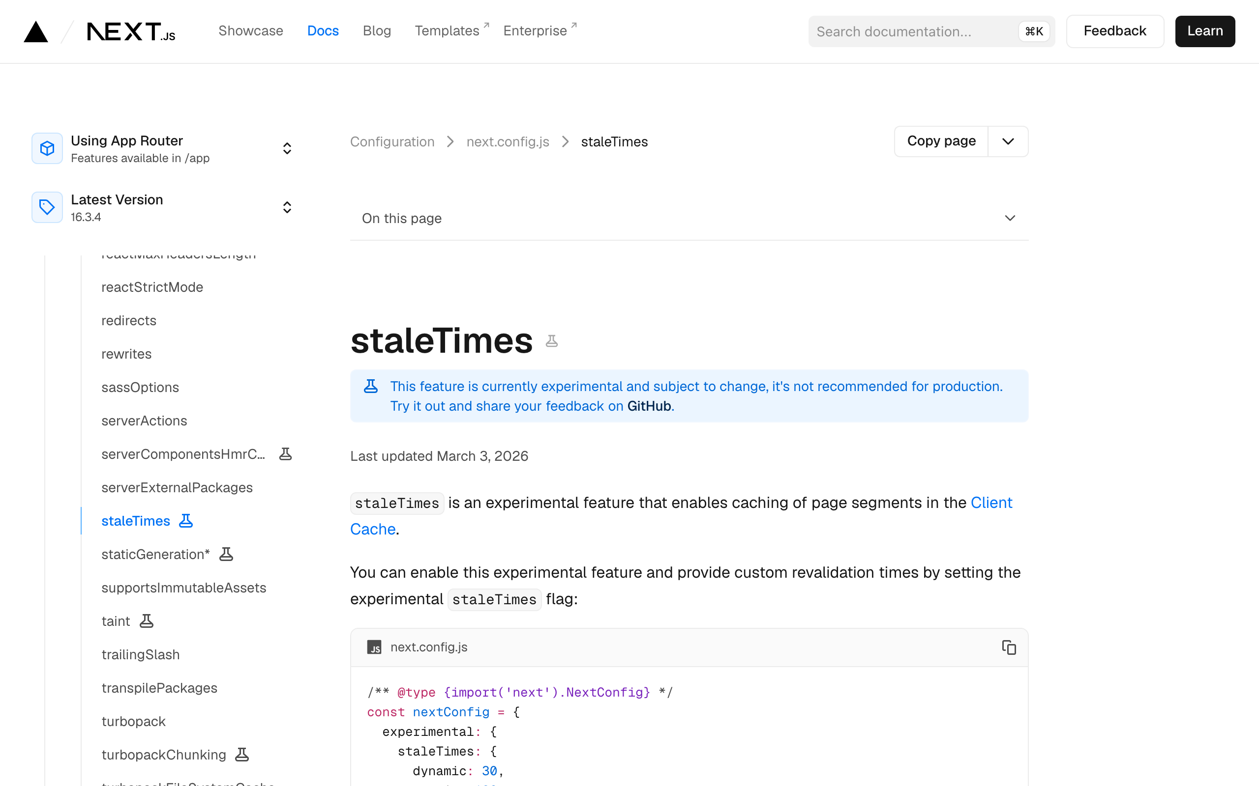 staleTimes 문서