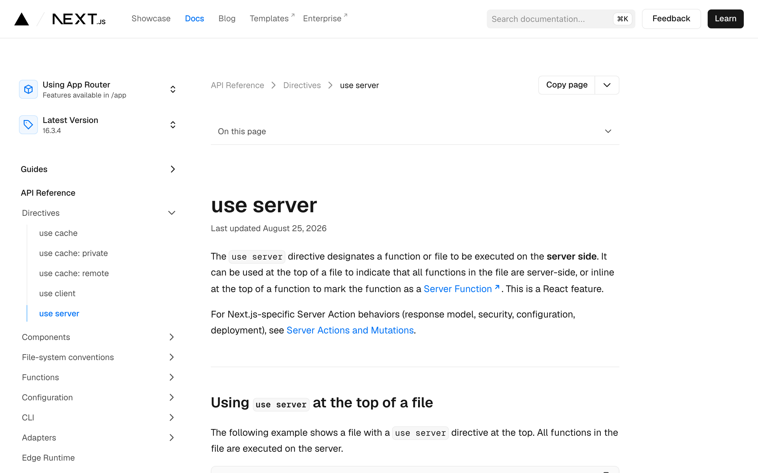 Next.js use server 문서