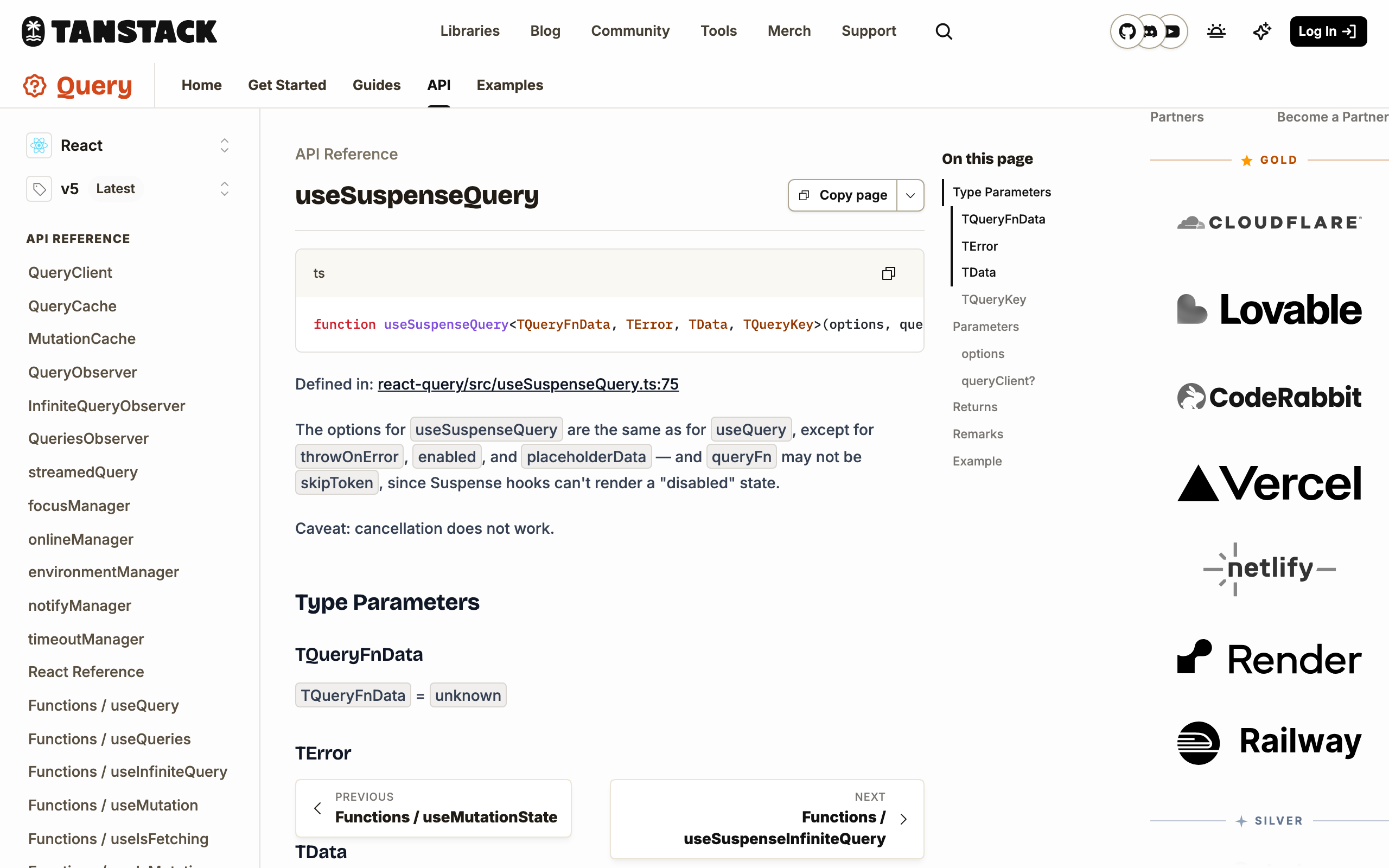 TanStack useSuspenseQuery 문서
