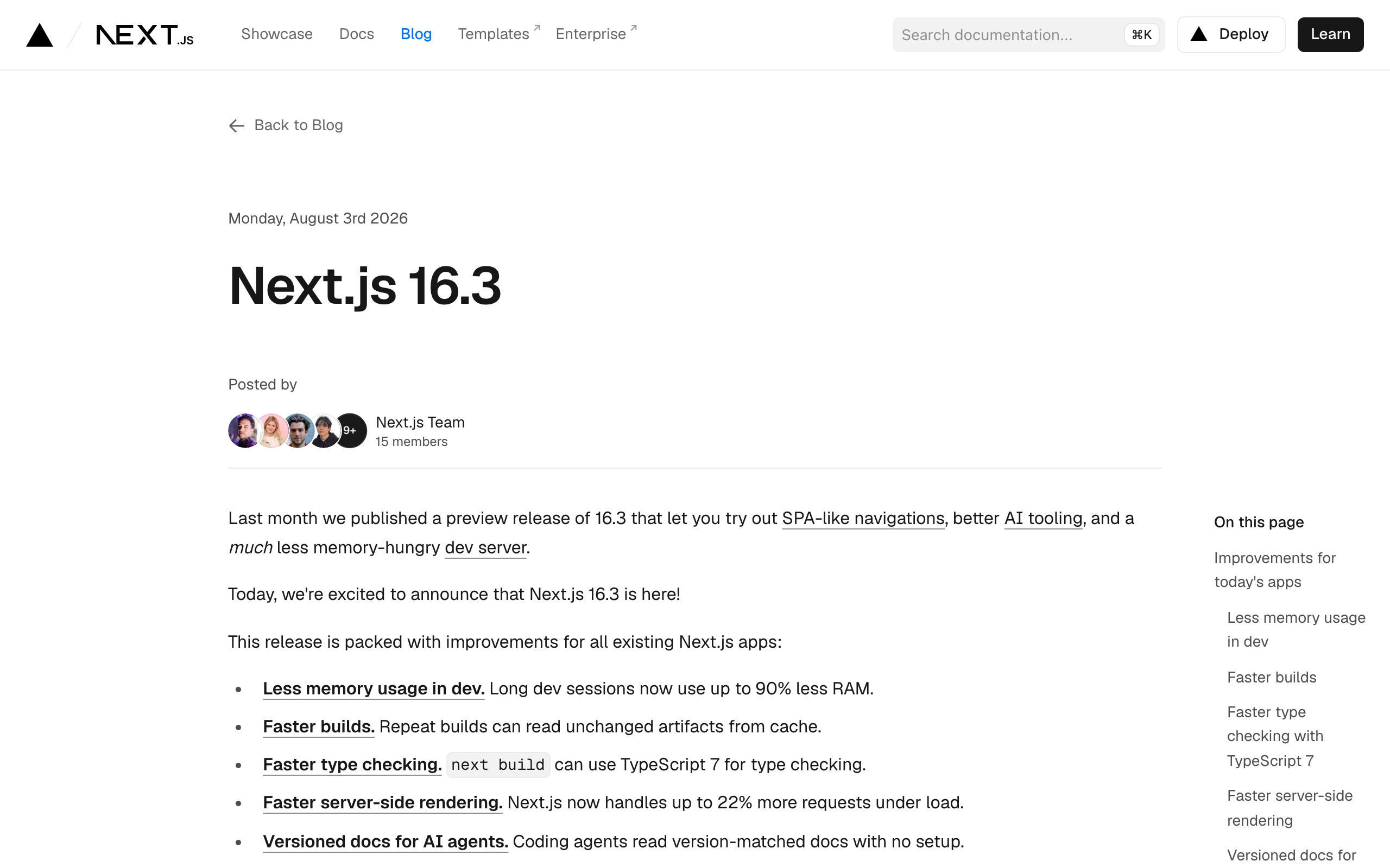 Next.js 16.3 릴리스 블로그
