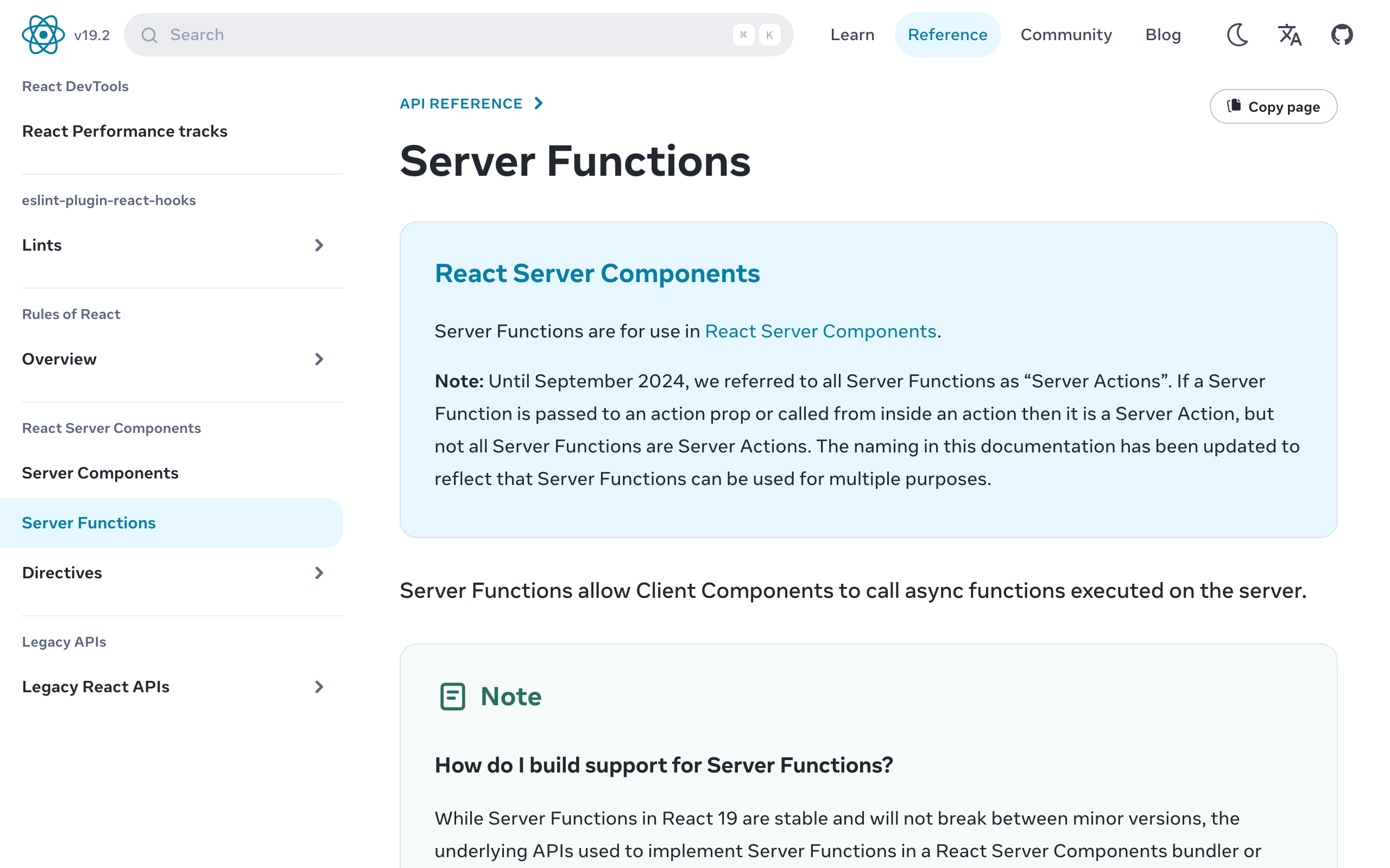 React 문서의 Server Functions