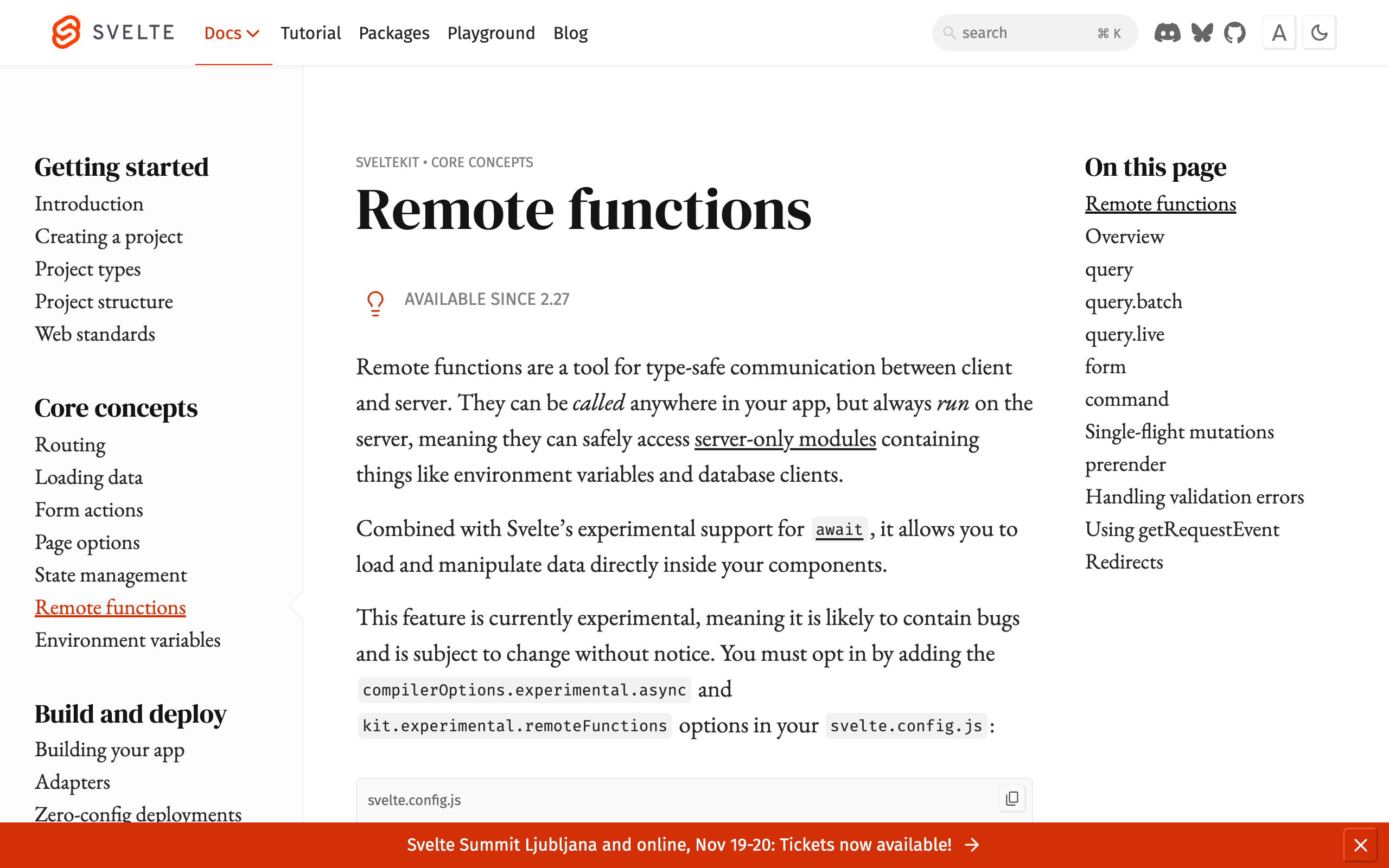 SvelteKit Remote functions 문서