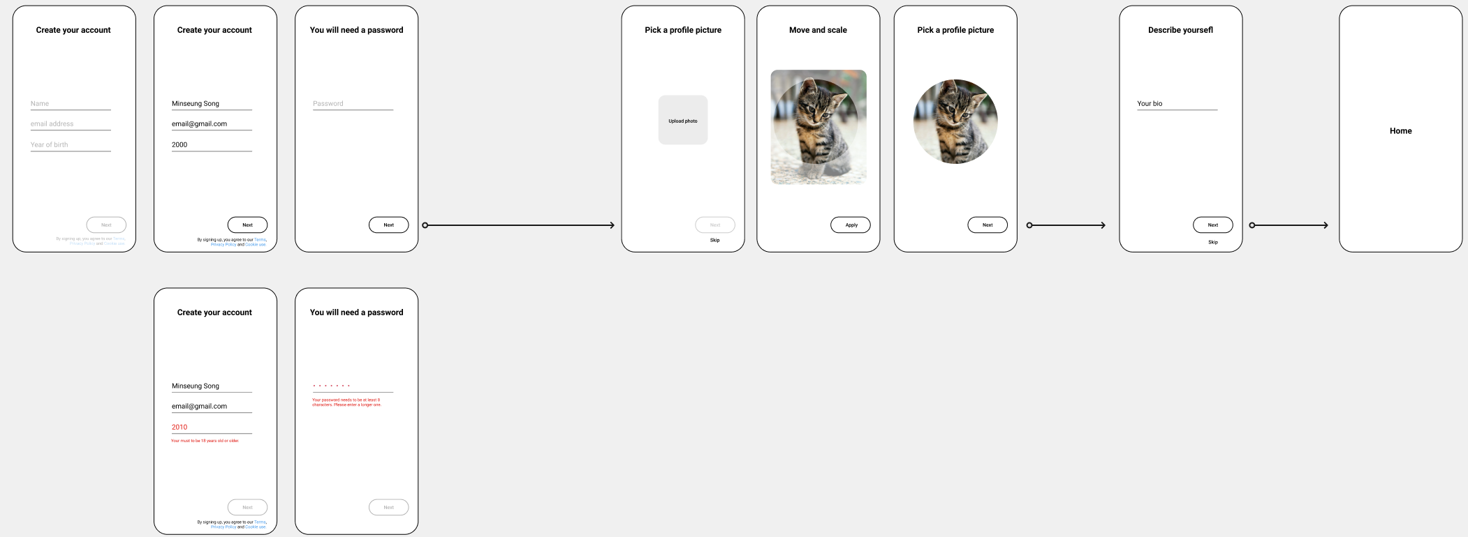 전화번호 동기화 및 팔로우할 친구 추천 삭제 와이어 프레임