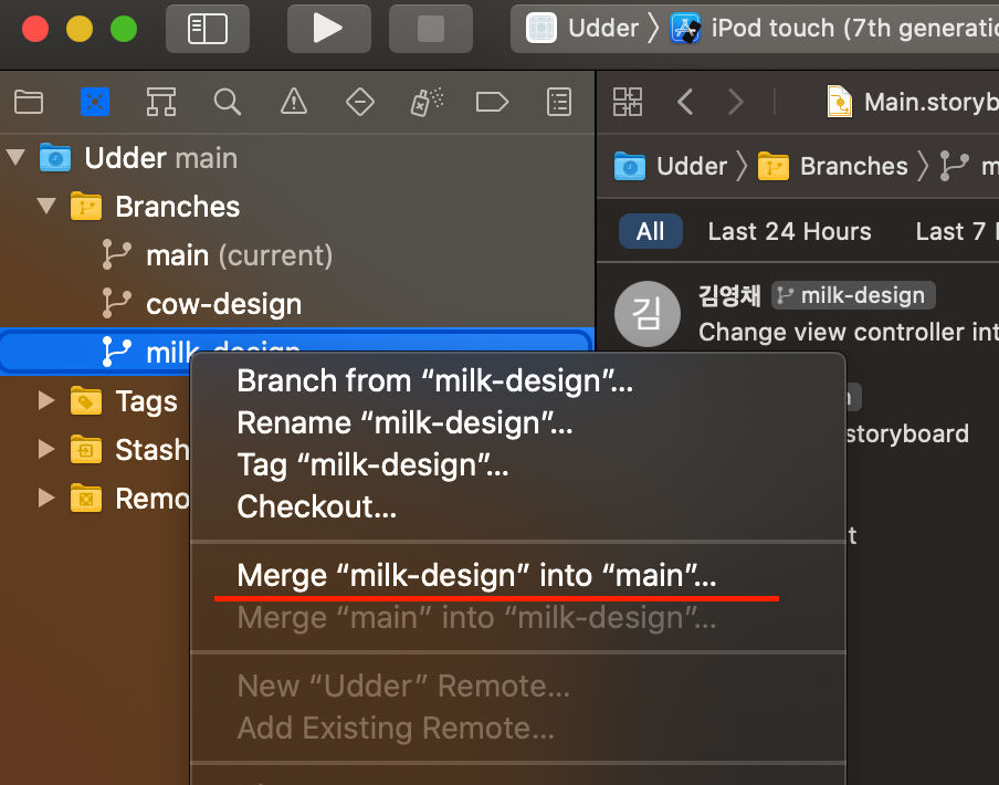 iOS & Swift 공부 - Xcode 를 이용한 Source Control