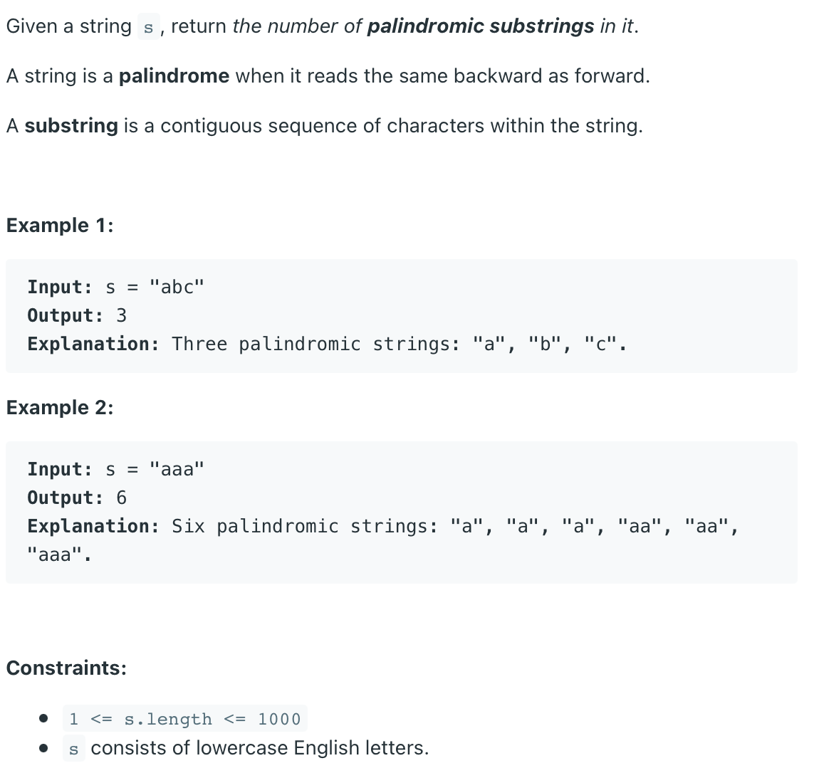  Leetcode 647 Palindromic Substrings python 