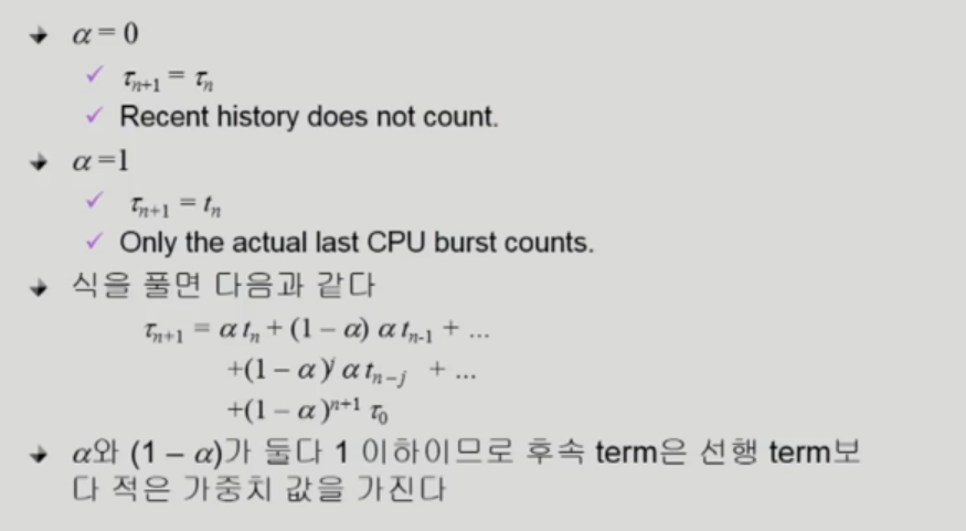 CPU burst time exponential averaging