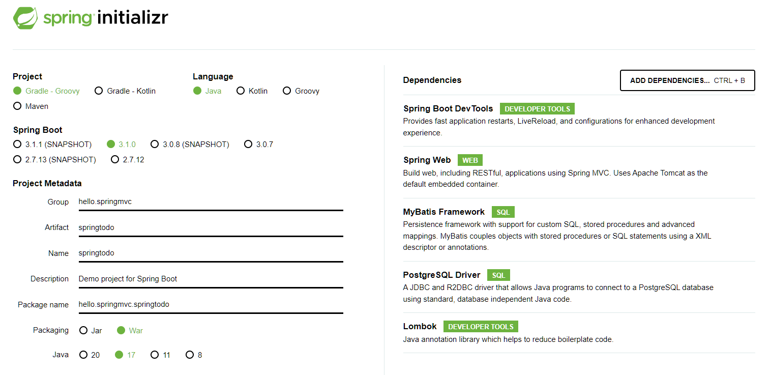 Spring boot hot sale mybatis postgresql