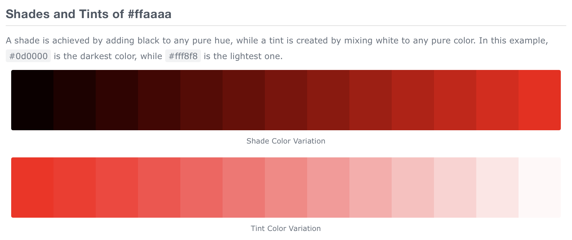 주 색상의 다양한 틴트 색상들