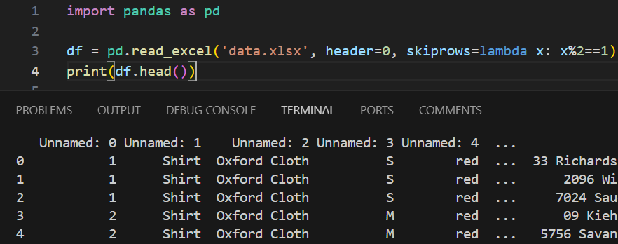 [Pandas] read_excel skiprows
