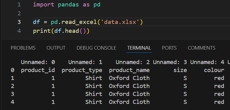 [Pandas] read_excel skiprows