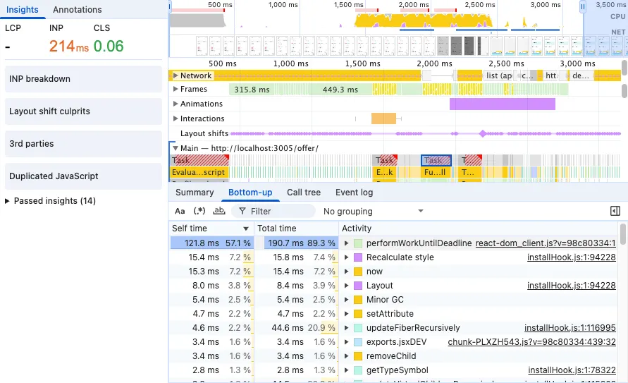 Performance Devtool을 통해 확인한 병목 구간