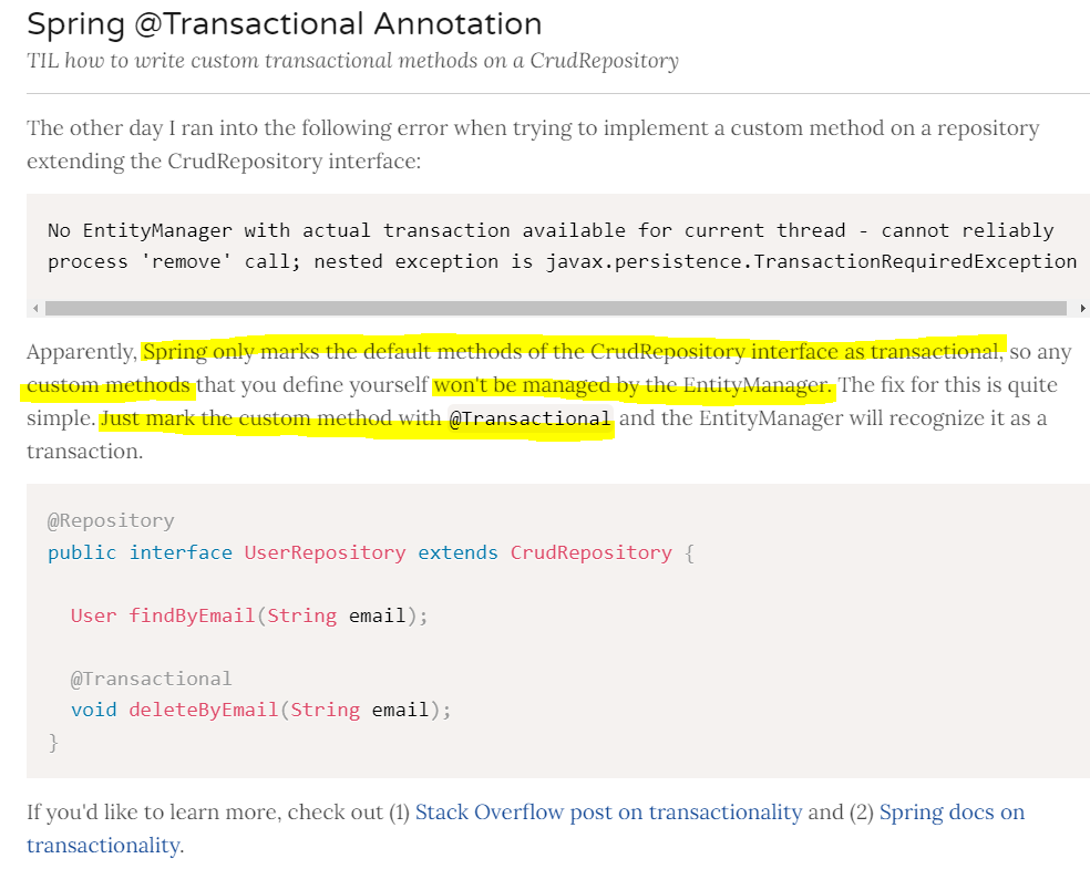 mark @Transaction to custom methods