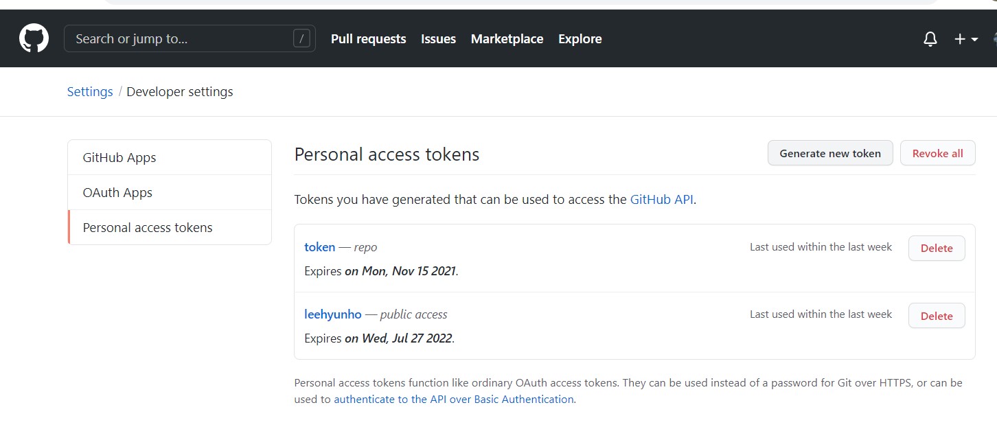 Git personal access token
