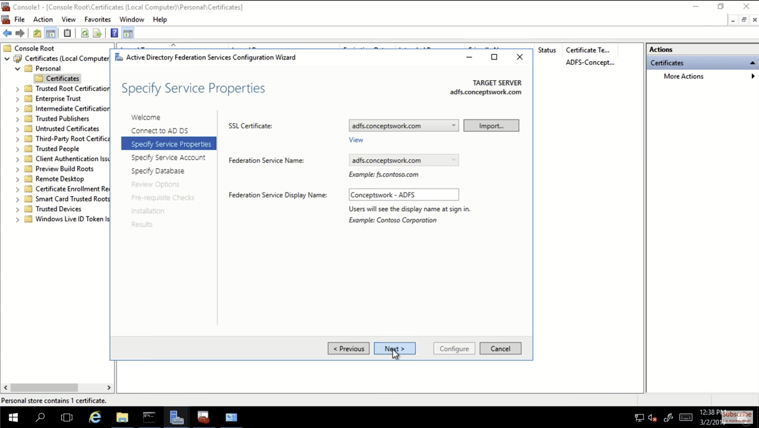 STUDY ADFS 2 Configuration STUDY ADFS 2 Configuration