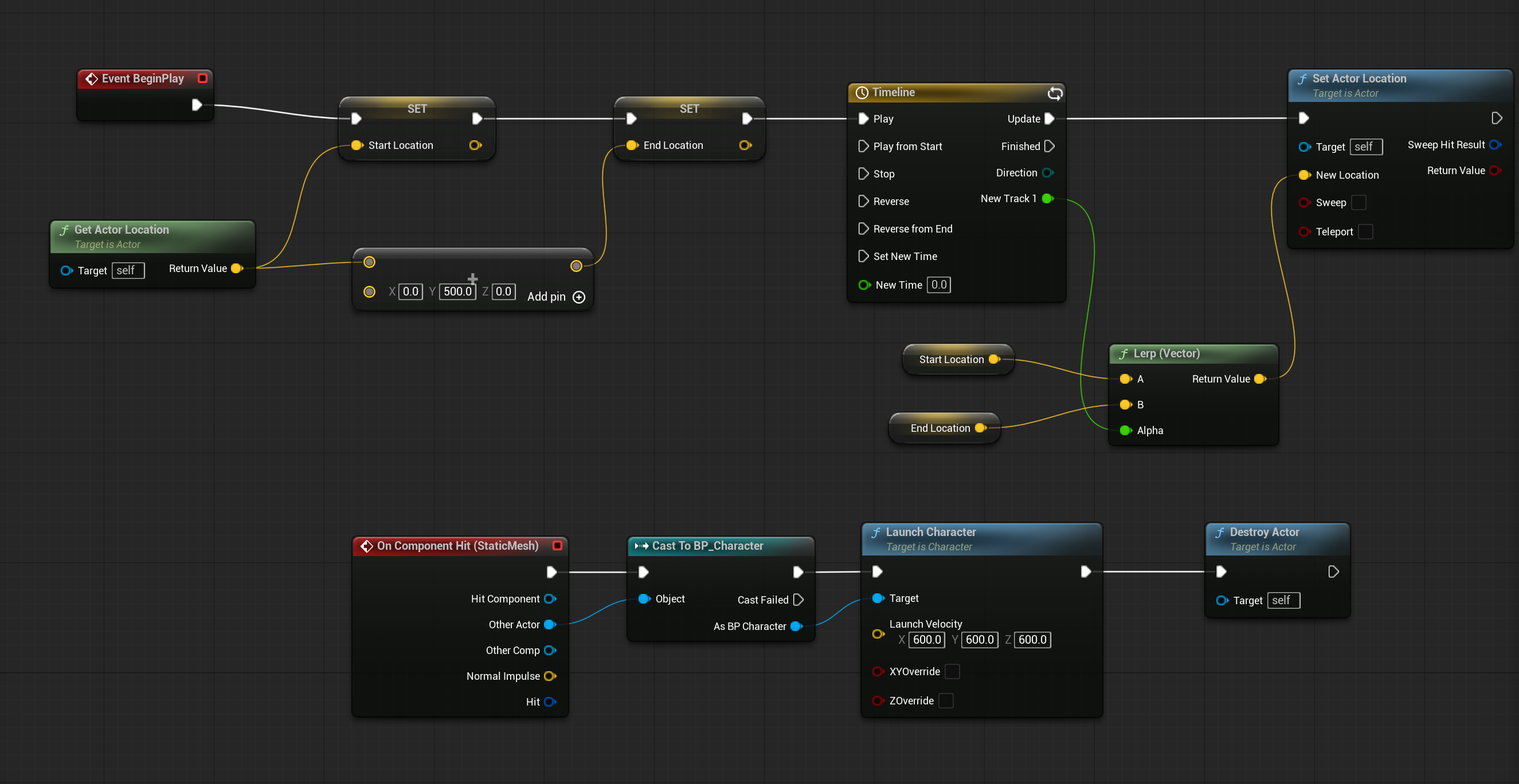 TimeLine,On Component Hit, Launch Character 사용해서 다가오는 객체와 부딪히면 파괴 + 캐릭터 밀려나기 구현