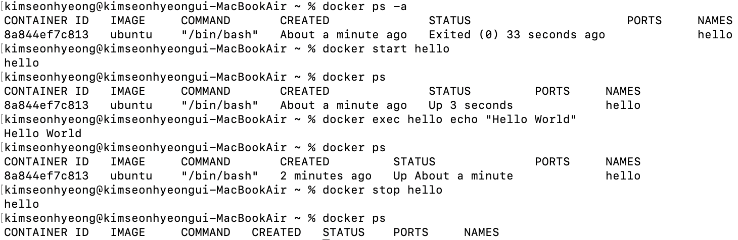 docker start/exec/stop