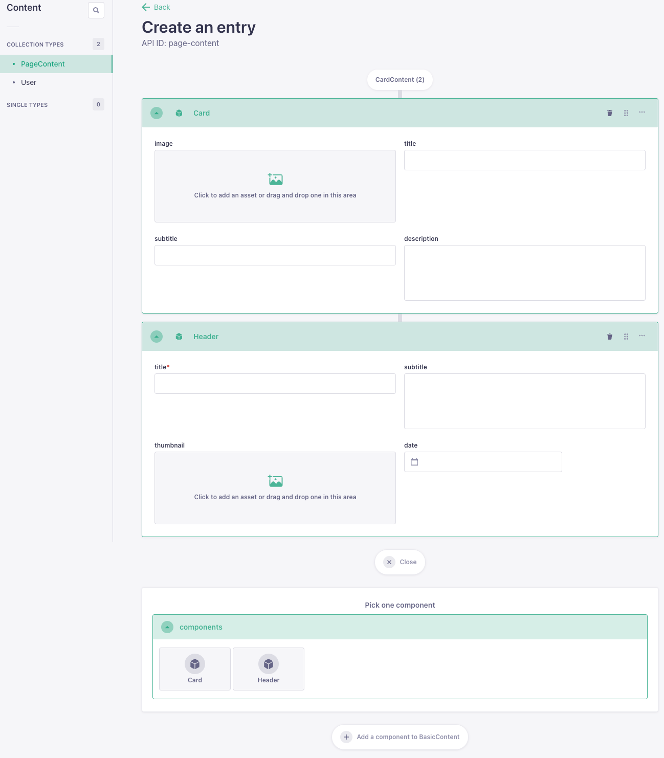 create an entry