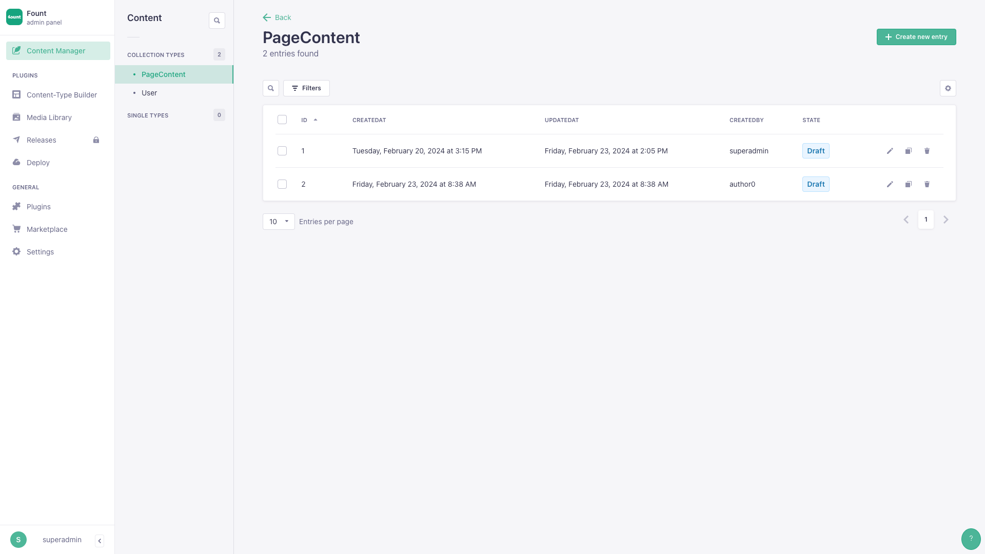 strapi project main page