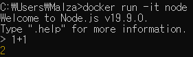 docker run -it node on cmd