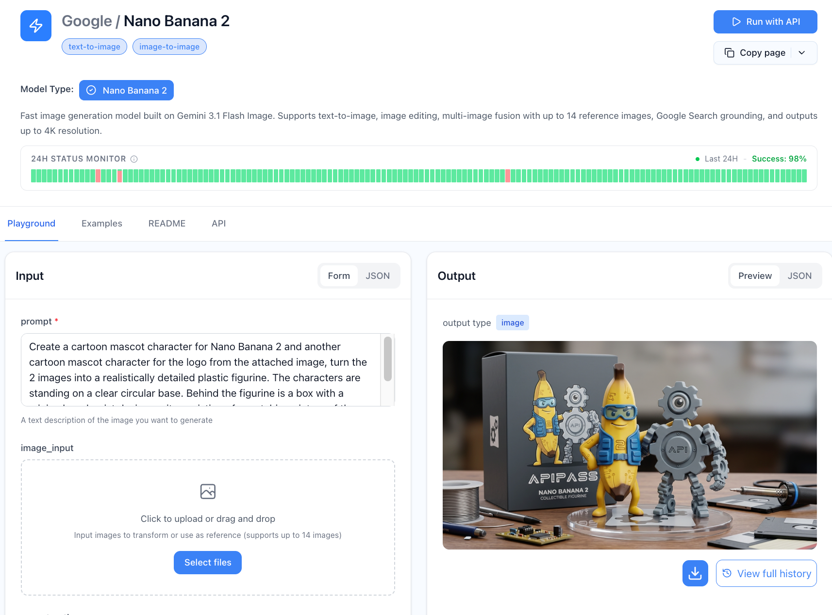 ApiPass Nano Banana 2 API Playground Interface