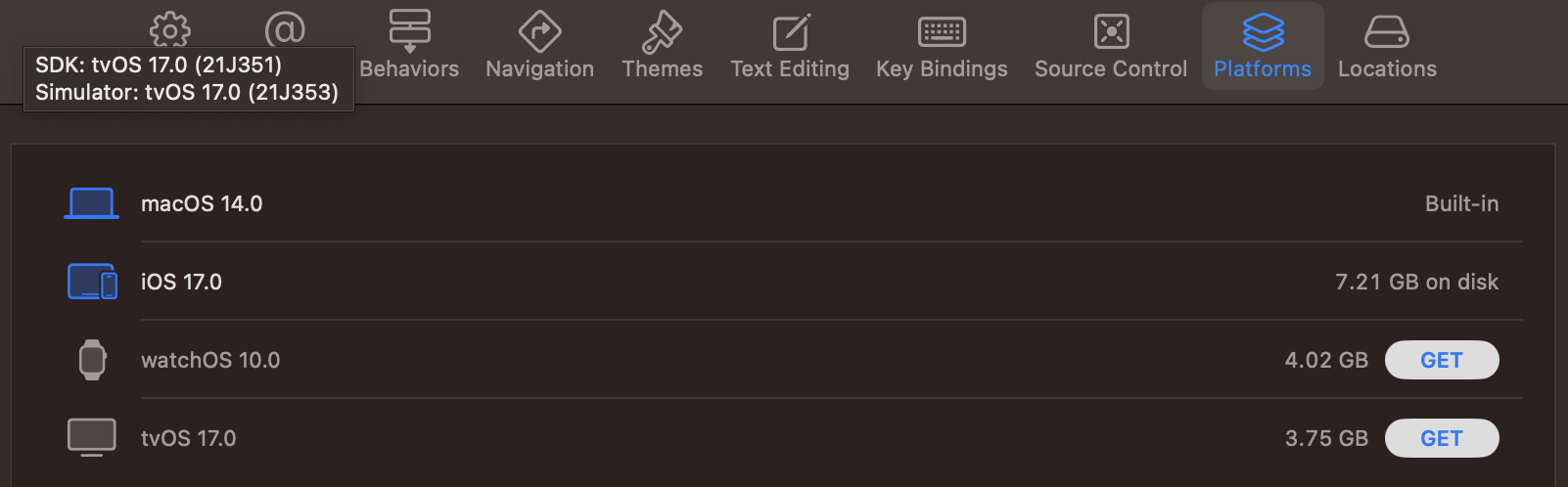 Xcode settings